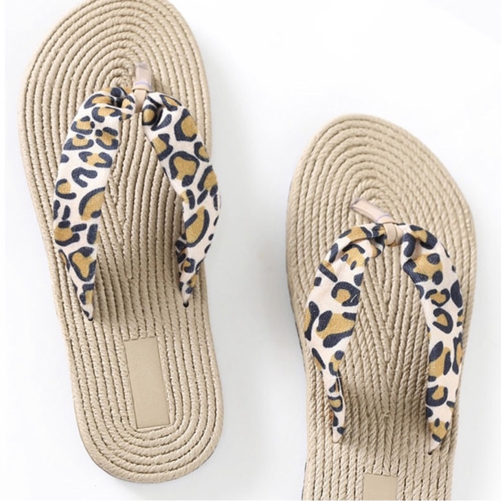 LEOPARD PRINT JUTE THONG SANDAL FLIP FLOP